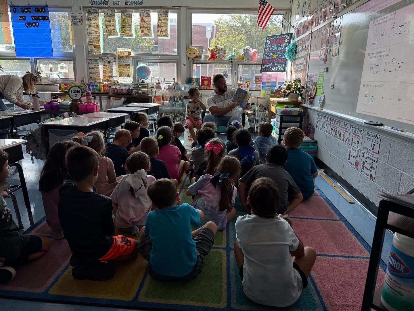 Reading to elementary students in their classroom