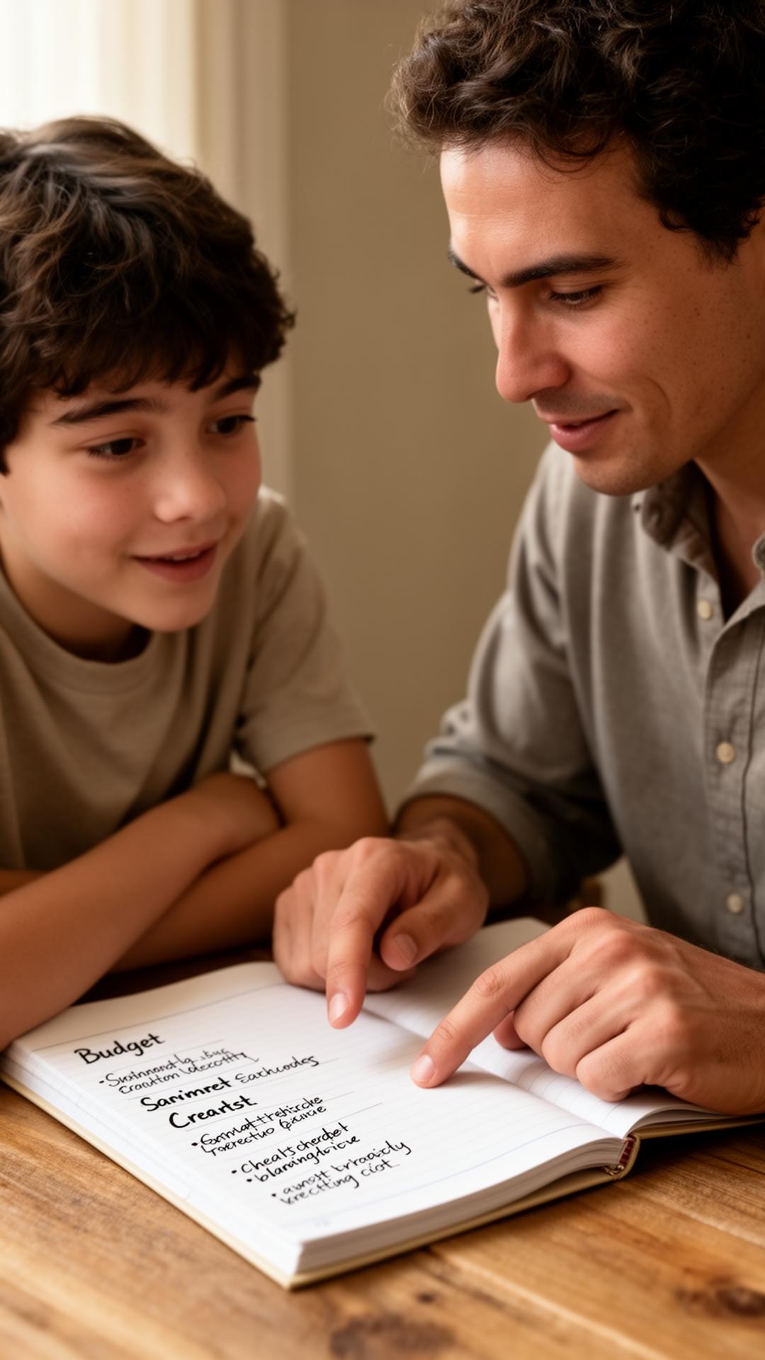 A mentor teaching a young person how to budget